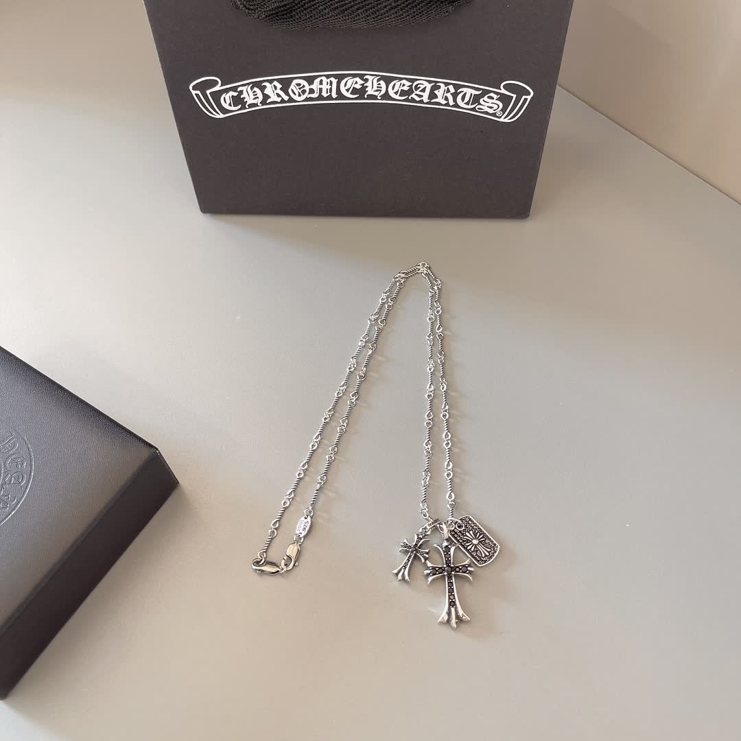 Chrome Hearts Silver Cross Pendant Necklace